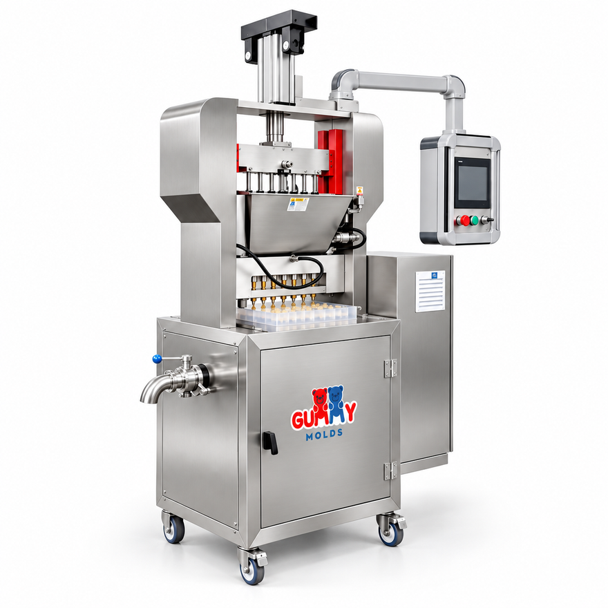 Dual-hopper automatic commercial gummy depositor for two-color and center-filled gummy production
