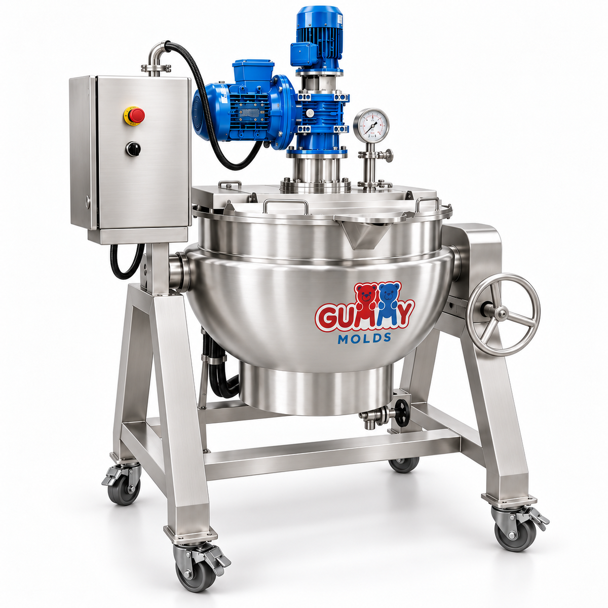 100L commercial gummy cooker com jacketed tilting kettle para produção de gummies