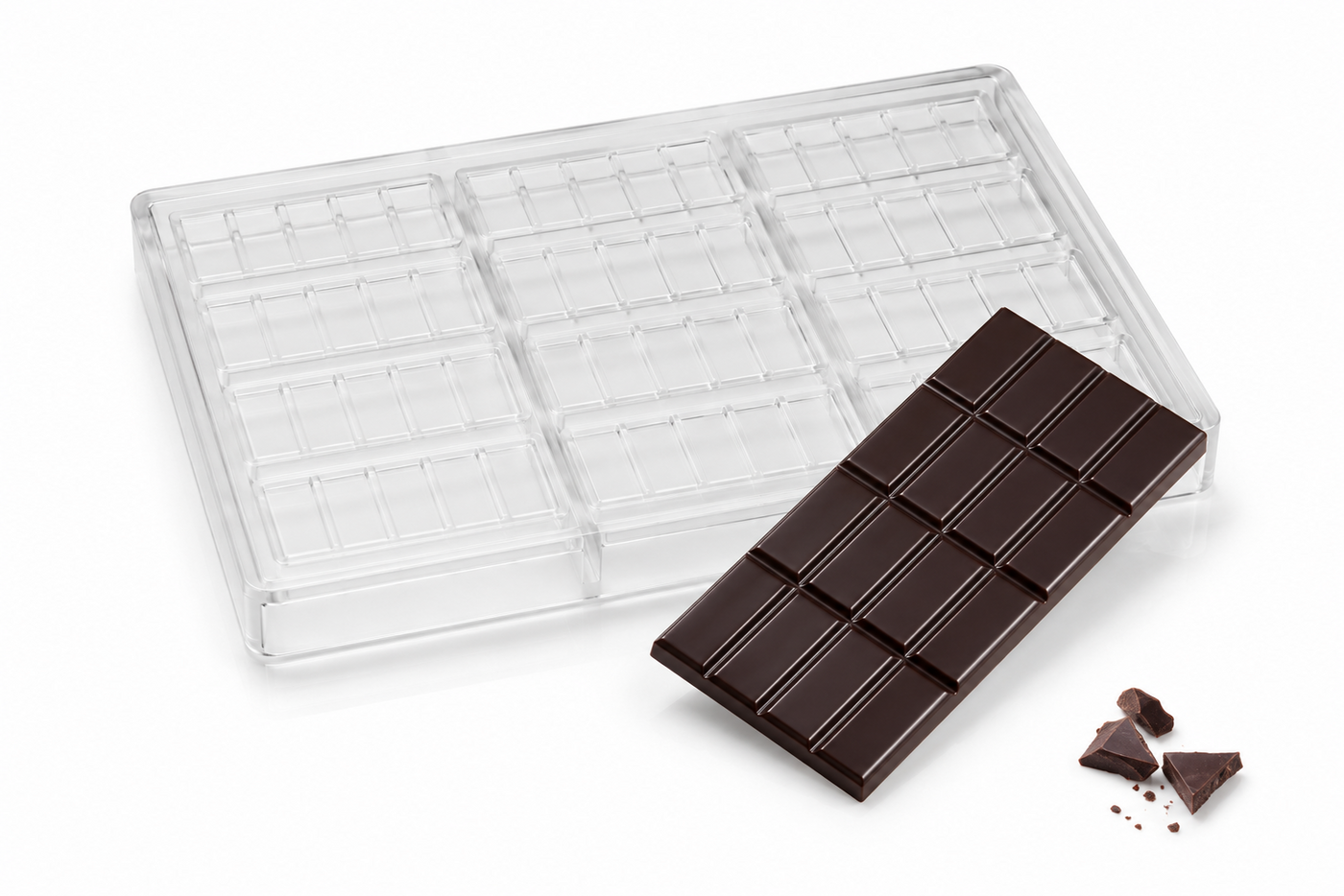 Polycarbonate chocolate bar molds for commercial chocolate production