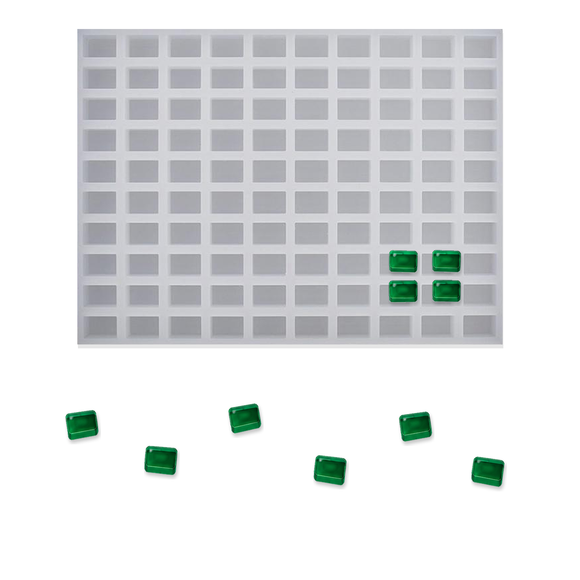 1.5mL Rectangle Gummy Mold - 100 Cavities with emerald green gummies