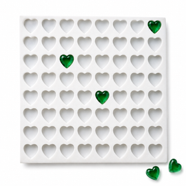 12mL Heart Gummy Mold - 64 Cavities with emerald green heart gummies