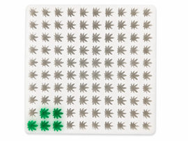 2.73mL cannabis leaf silicone gummy mold with 100 cavities and emerald green gummies