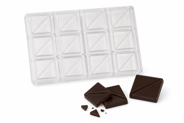 20g square breaker polycarbonate chocolate bar mold with 12 diagonal-split cavities and finished chocolate bars