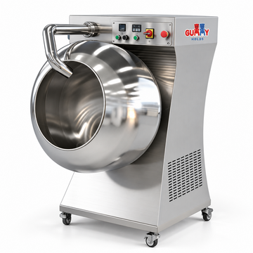 Opposite angle of 400mm Gummy Molds chocolate panning and coating machine