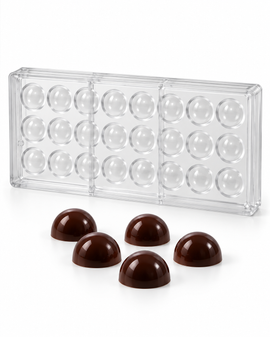 8g dome polycarbonate chocolate mold with 24 cavities and finished dome chocolates